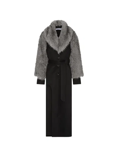 Srvc Studio Raven Faux-fur Trim Coat In Black