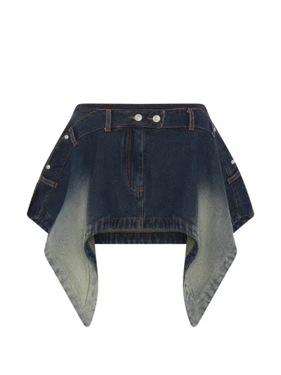 Srvc Studio Serpentine Asymmetric Denim Skirt In Blue