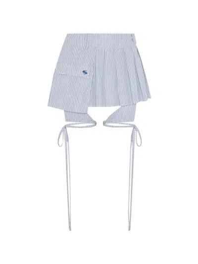 Srvc Studio Striped Wrap Skirt In Blue