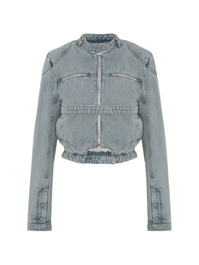 Srvc Studio Zip-fastening Cut-out Denim Jacket In Blue