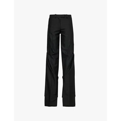 Srvc Womens Black Commuter Pleated Wide-leg High-rise Woven Trousers