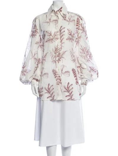 Pre-owned S.s. Daley Floral Print Long Sleeve Button-up Top In White