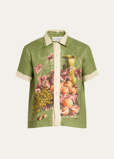 S.s. Daley Men's Fruit Bowl Linen Camp Shirt In Green