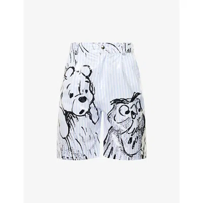 S.s. Daley Womens  Harry Lambert For S.s Daley X Disney Stuck Stripe-print Waxed-cotton Shorts In Blue