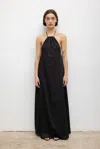 Leset Celia Cotton Halter Maxi Dress In Black