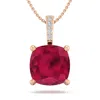 SSELECTS 1 1/2 CARAT CUSHION CUT RUBY AND HIDDEN HALO DIAMOND NECKLACE IN 14 KARAT ROSE GOLD