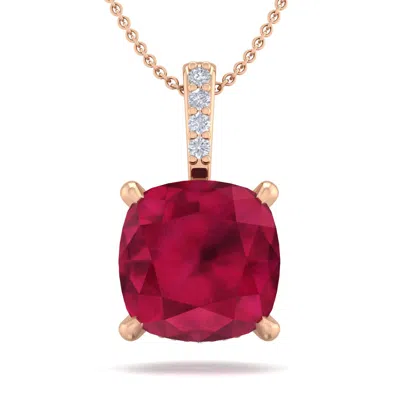 Sselects 1 1/2 Carat Cushion Cut Ruby And Hidden Halo Diamond Necklace In 14 Karat Rose Gold In Red