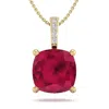 SSELECTS 1 1/2 CARAT CUSHION CUT RUBY AND HIDDEN HALO DIAMOND NECKLACE IN 14 KARAT YELLOW GOLD