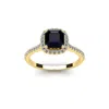SSELECTS 1 1/2 CARAT CUSHION CUT SAPPHIRE AND HALO DIAMOND RING IN 14K YELLOW GOLD