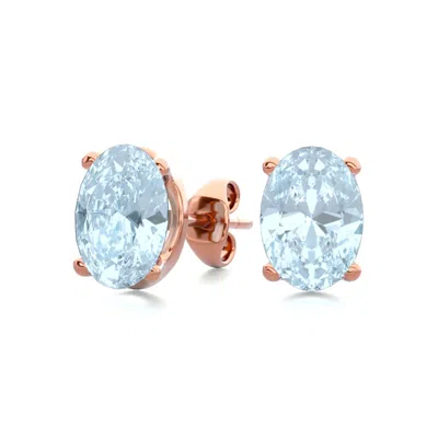 Sselects 1 1/2 Carat Oval Shape Aquamarine Stud Earrings In 14k Rose Gold Over Sterling In Blue