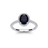 SSELECTS 1 1/2 CARAT OVAL SHAPE CREATED SAPPHIRE AND HALO DIAMOND RING IN STERLING SILVER