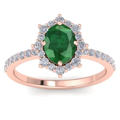 Sselects 1 1/2 Carat Oval Shape Emerald And Diamond Ring In 14k Rose Gold In Multi