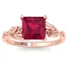 SSELECTS 1 1/2 CARAT PRINCESS SHAPE RUBY ORNATE RING IN 14K ROSE GOLD