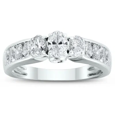 Sselects 1 1/2 Carat Tw Oval Diamond Three Stone Ring In 14k White Gold