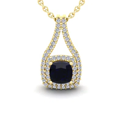 Sselects 1 1/3 Carat Cushion Cut Sapphire And Double Halo Diamond Necklace In 14 Karat Yellow Gold In Black