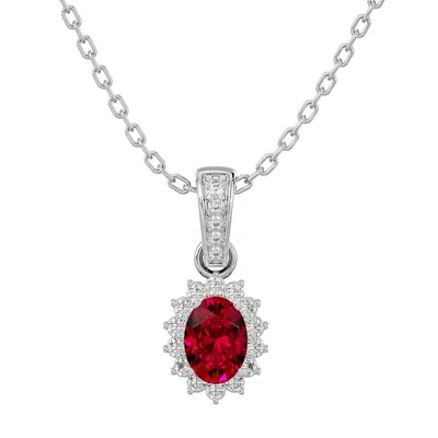 Sselects 1 1/3 Carat Oval Shape Ruby And Diamond Necklace In 14 Karat White Gold In Red