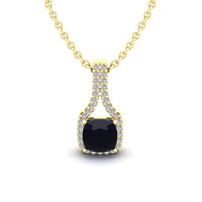 Sselects 1 1/4 Carat Cushion Cut Sapphire And Classic Halo Diamond Necklace In 14 Karat Yellow Gold In Black