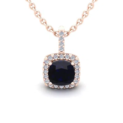 Sselects 1 1/4 Carat Cushion Cut Sapphire And Halo Diamond Necklace In 14 Karat Rose Gold In Black