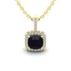 SSELECTS 1 1/4 CARAT CUSHION CUT SAPPHIRE AND HALO DIAMOND NECKLACE IN 14 KARAT YELLOW GOLD
