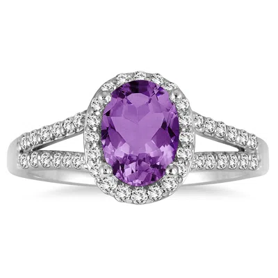 Sselects 1 1/4 Carat Oval Amethyst And Diamond Ring In 10k White Gold