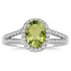 SSELECTS 1 1/4 CARAT OVAL PERIDOT AND DIAMOND RING IN 10K WHITE GOLD