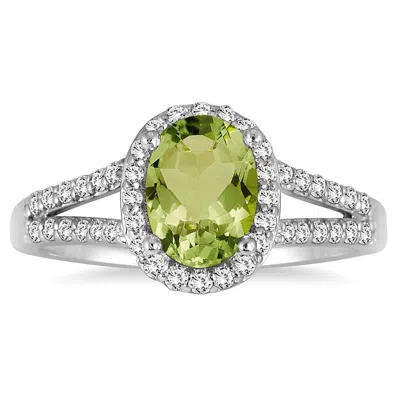 Sselects 1 1/4 Carat Oval Peridot And Diamond Ring In 10k White Gold