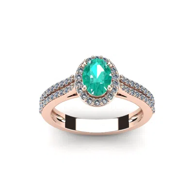 Sselects 1 1/4 Carat Oval Shape Emerald And Halo Diamond Ring In 14 Karat Rose Gold In Multi