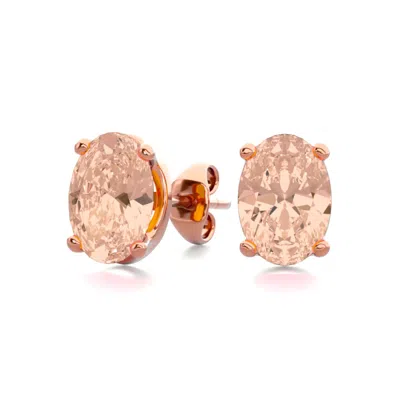 Sselects 1-1/4 Carat Oval Shape Morganite Earrings Studs In 14k Rose Gold Over Sterling In Pink