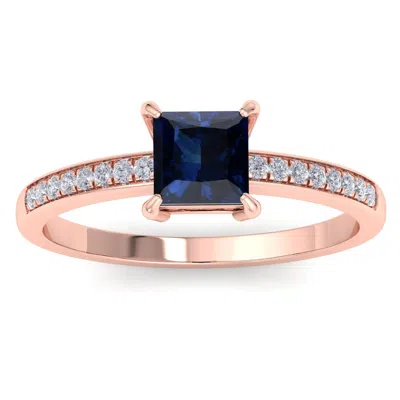 Sselects 1 1/4 Carat Princess Cut Sapphire And Diamond Ring In 14k Rose Gold In Multi