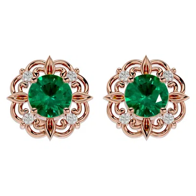 Sselects 1 3/4 Carat Emerald And Diamond Antique Stud Earrings In 14 Karat In Green