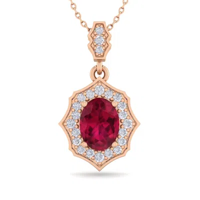 Sselects 1 3/4 Carat Oval Shape Ruby And Diamond Necklace In 14 Karat Rose Gold In Red
