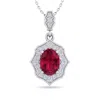 SSELECTS 1 3/4 CARAT OVAL SHAPE RUBY AND DIAMOND NECKLACE IN 14 KARAT WHITE GOLD