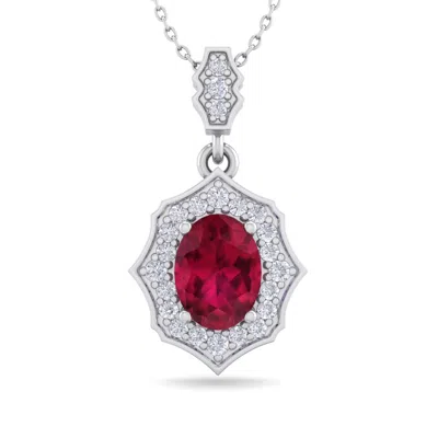 Sselects 1 3/4 Carat Oval Shape Ruby And Diamond Necklace In 14 Karat White Gold In Red
