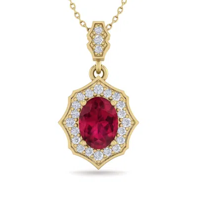 Sselects 1 3/4 Carat Oval Shape Ruby And Diamond Necklace In 14 Karat Yellow Gold In Red