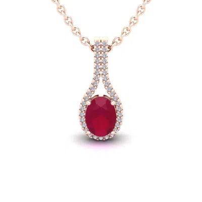 Sselects 1 3/4 Carat Oval Shape Ruby And Halo Diamond Necklace In 14 Karat Rose Gold In Red