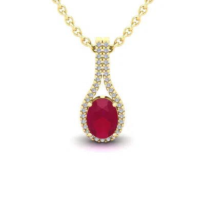 Sselects 1 3/4 Carat Oval Shape Ruby And Halo Diamond Necklace In 14 Karat Yellow Gold In Red
