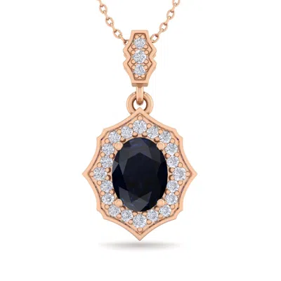 Sselects 1 3/4 Carat Oval Shape Sapphire And Diamond Necklace In 14 Karat Rose Gold In Black