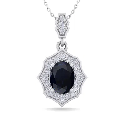 Sselects 1 3/4 Carat Oval Shape Sapphire And Diamond Necklace In 14 Karat White Gold In Black