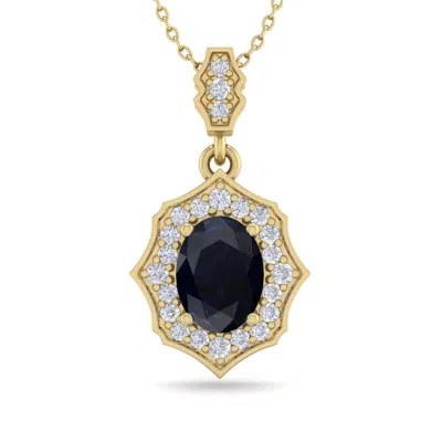 Sselects 1 3/4 Carat Oval Shape Sapphire And Diamond Necklace In 14 Karat Yellow Gold In Black