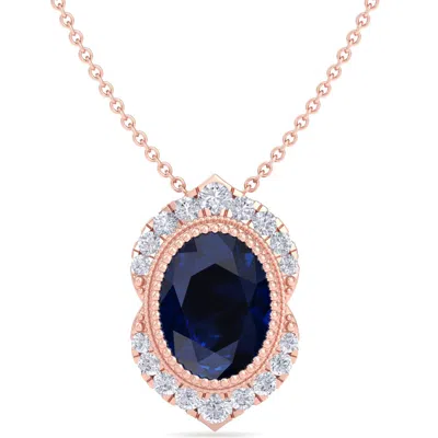 Sselects 1 3/4 Carat Oval Shape Sapphire And Diamond Necklace In 14k In Black