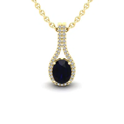 Sselects 1 3/4 Carat Oval Shape Sapphire And Halo Diamond Necklace In 14 Karat Yellow Gold In Black