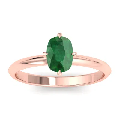 Sselects 1 Carat Antique Cushion Shape Emerald Ring In 14k Rose Gold In Multi