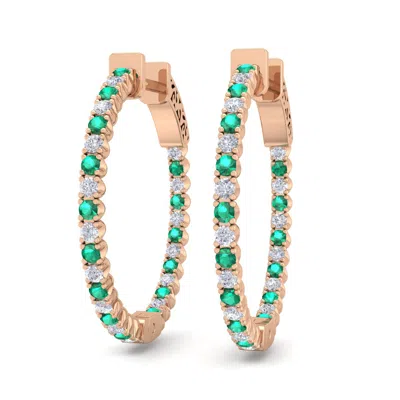 Sselects 1 Carat Emerald And Diamond Hoop Earrings In 14 Karat Rose Gold In Green