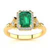 SSELECTS 1 CARAT EMERALD AND HALO DIAMOND VINTAGE RING IN 14 KARAT YELLOW GOLD