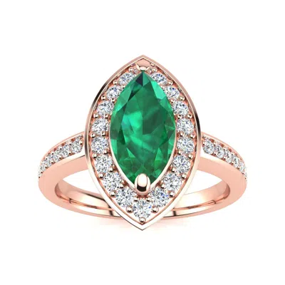 Sselects 1 Carat Marquise Emerald And Diamond Ring In 14 Karat Rose Gold In Multi