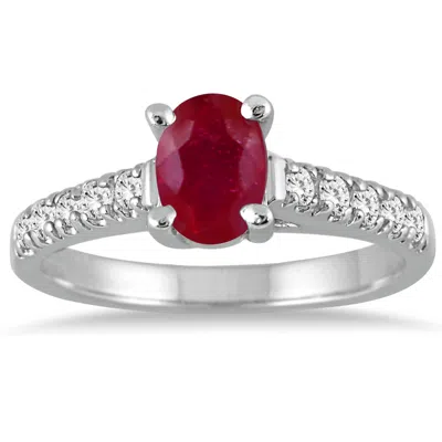 Sselects 1 Carat Oval Ruby And Diamond Ring In 14k White Gold
