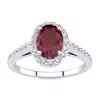 SSELECTS 1 CARAT OVAL SHAPE CREATED RUBY AND HALO DIAMOND RING IN STERLING SILVER