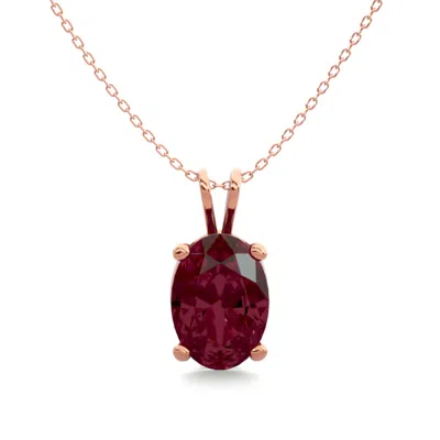 Sselects 1 Carat Oval Shape Garnet Necklace In 14k Rose Gold Over Sterling Silver In Red