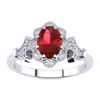SSELECTS 1 CARAT OVAL SHAPE RUBY AND HALO DIAMOND VINTAGE RING IN 14 KARAT WHITE GOLD
