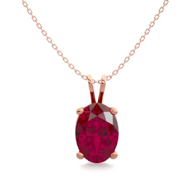 Sselects 1 Carat Oval Shape Ruby Necklace In 14k Rose Gold Over Sterling Silver In Red